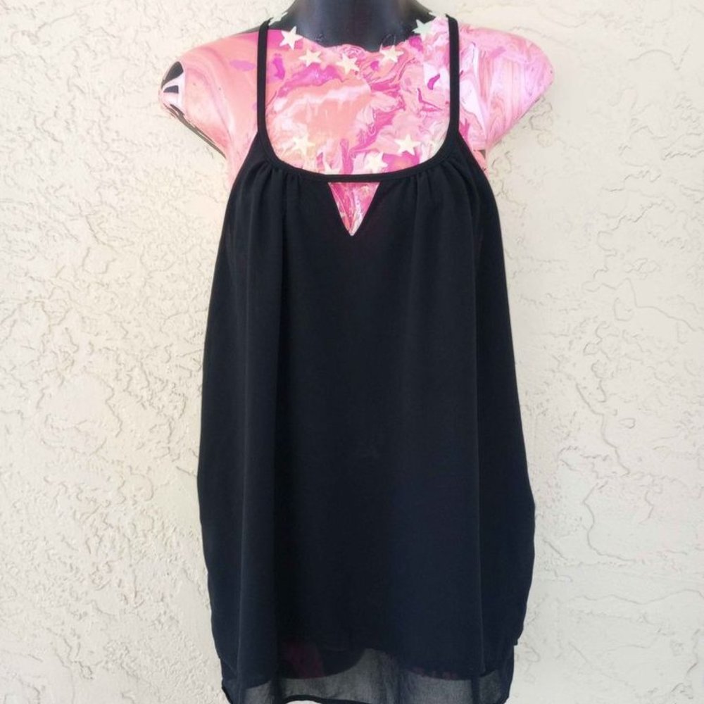 SIZE XL, STRAPPY TOP WITH V CUT OUT IN FRONT AND BACK.